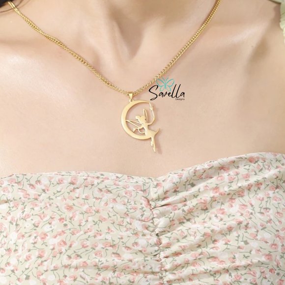 Stainless Steel Tinkerbell Pendant with Chain Silver and Gold Available - Picture 2 of 4